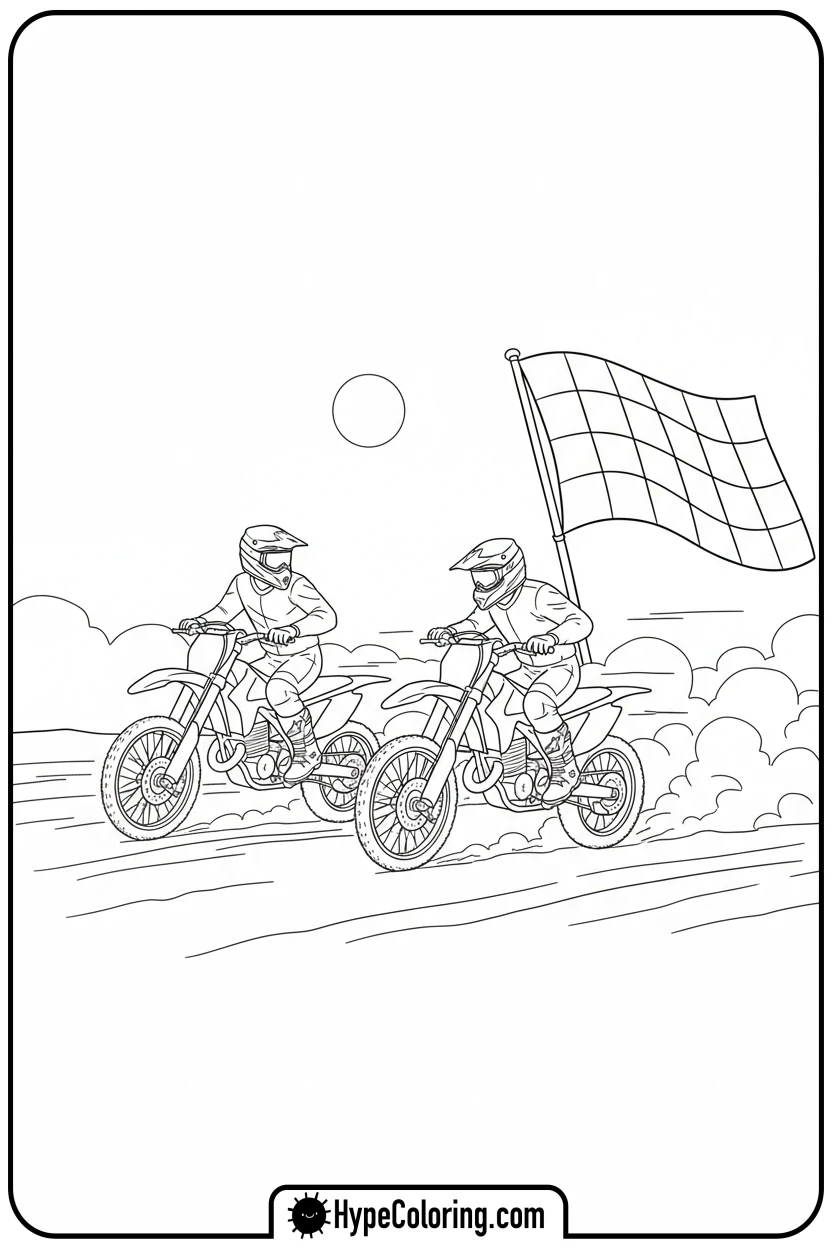 two-dirt-bikes-racing - dirt bike coloring page