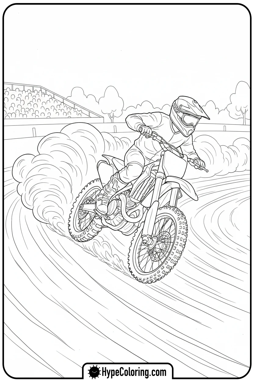 dirt-bike-making-sharp-turn - dirt bike coloring page