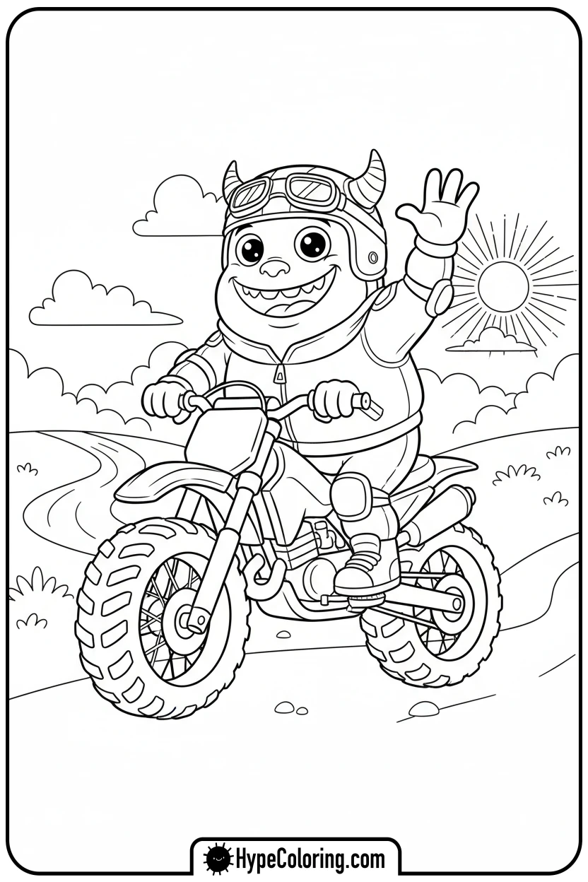 monster-riding-a-dirt-bike - dirt bike coloring page