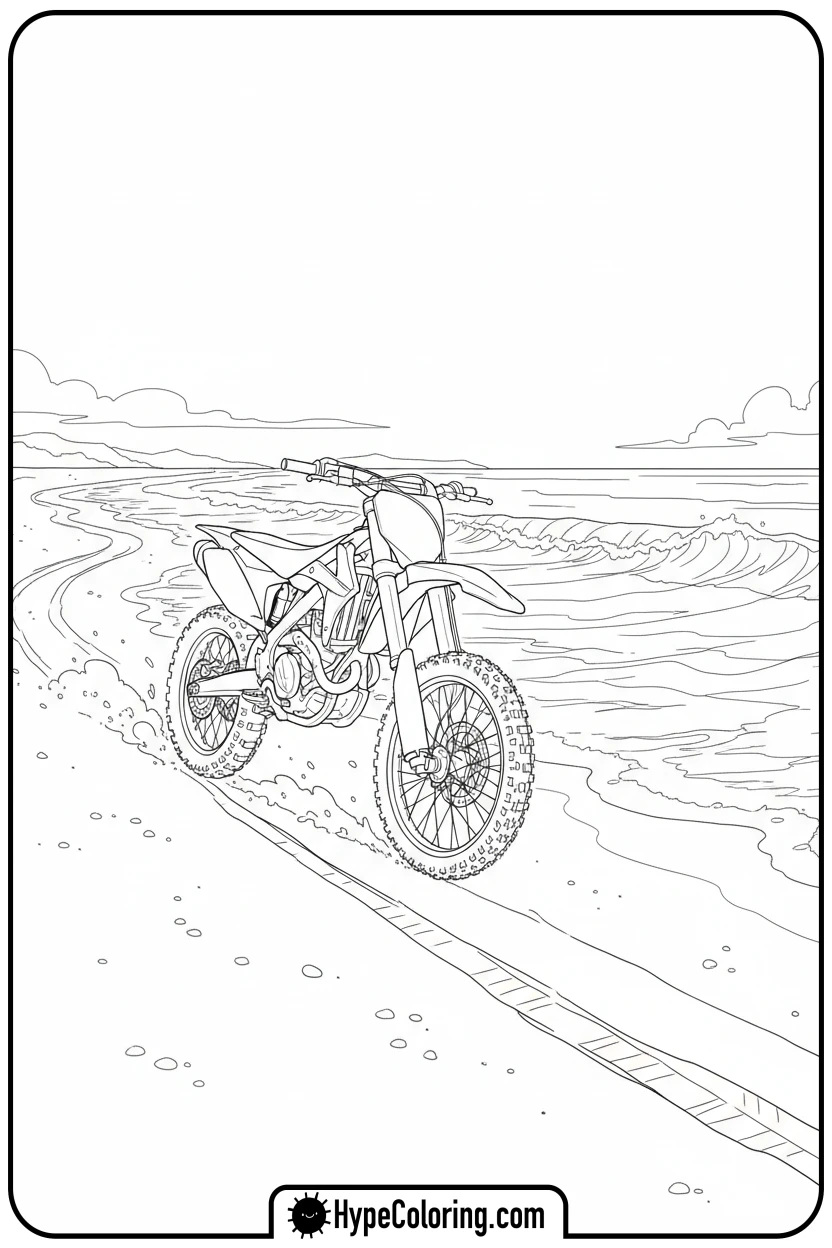 dirt-bike-on-the-beach - dirt bike coloring page