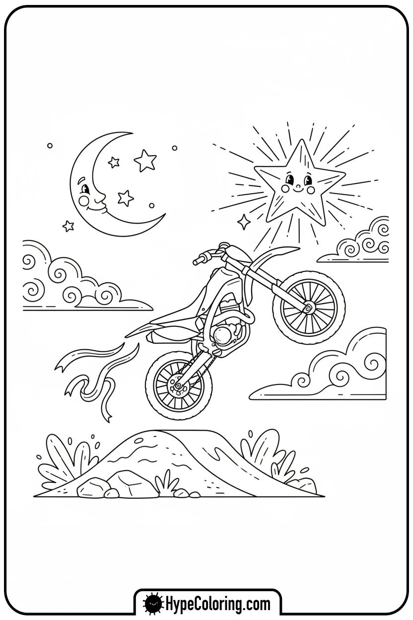 dirt-bike-jumping-for-a-star - dirt bike coloring page