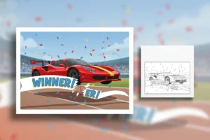 a-ferrari-crossing-the-finish - ferrari coloring pages