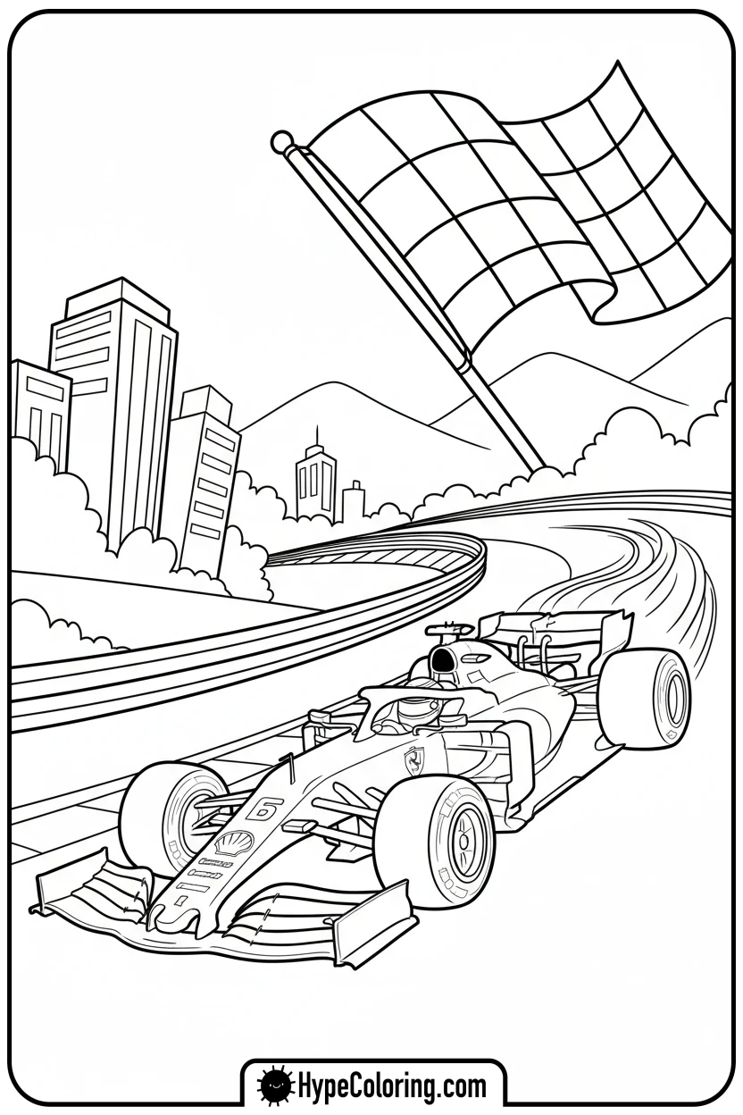 ferrari-f1-racing-on-track - ferrari coloring pages