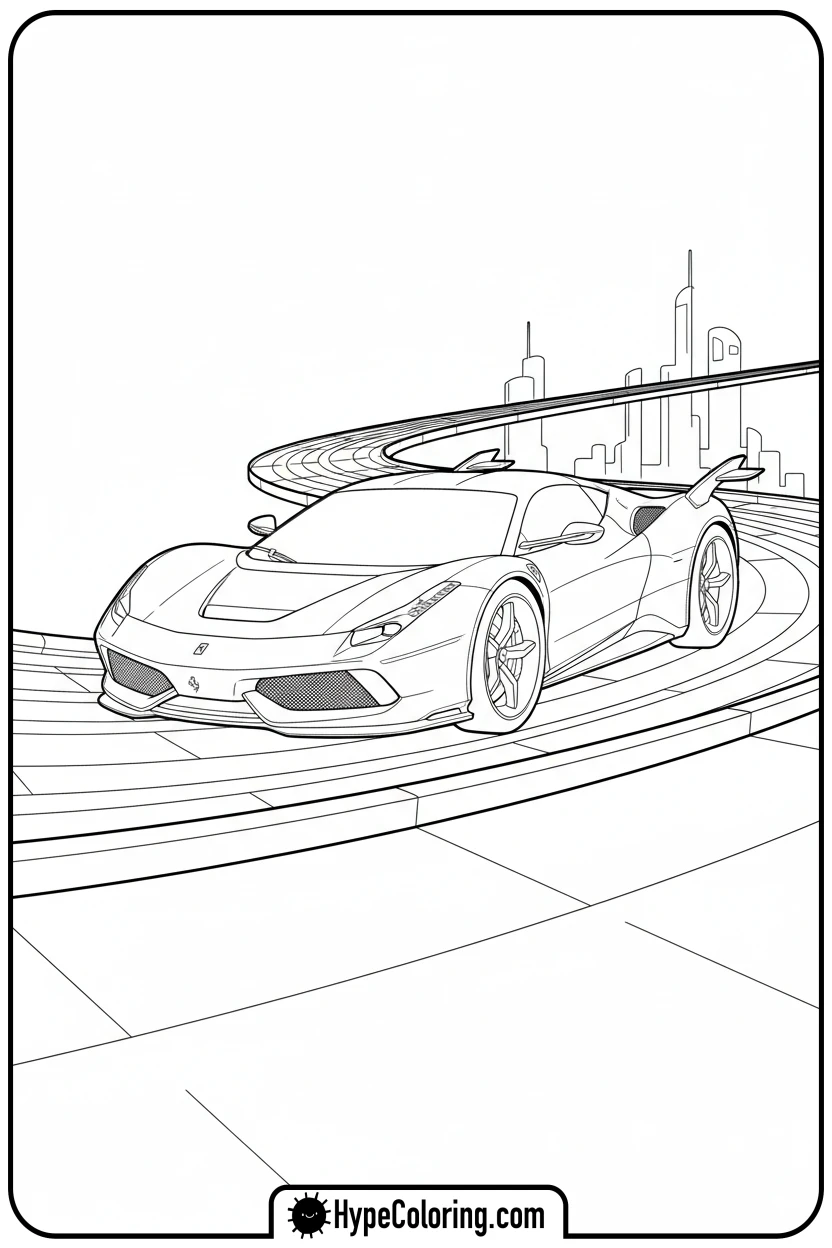 flying-ferrari-on-rainbow-road - ferrari coloring pages