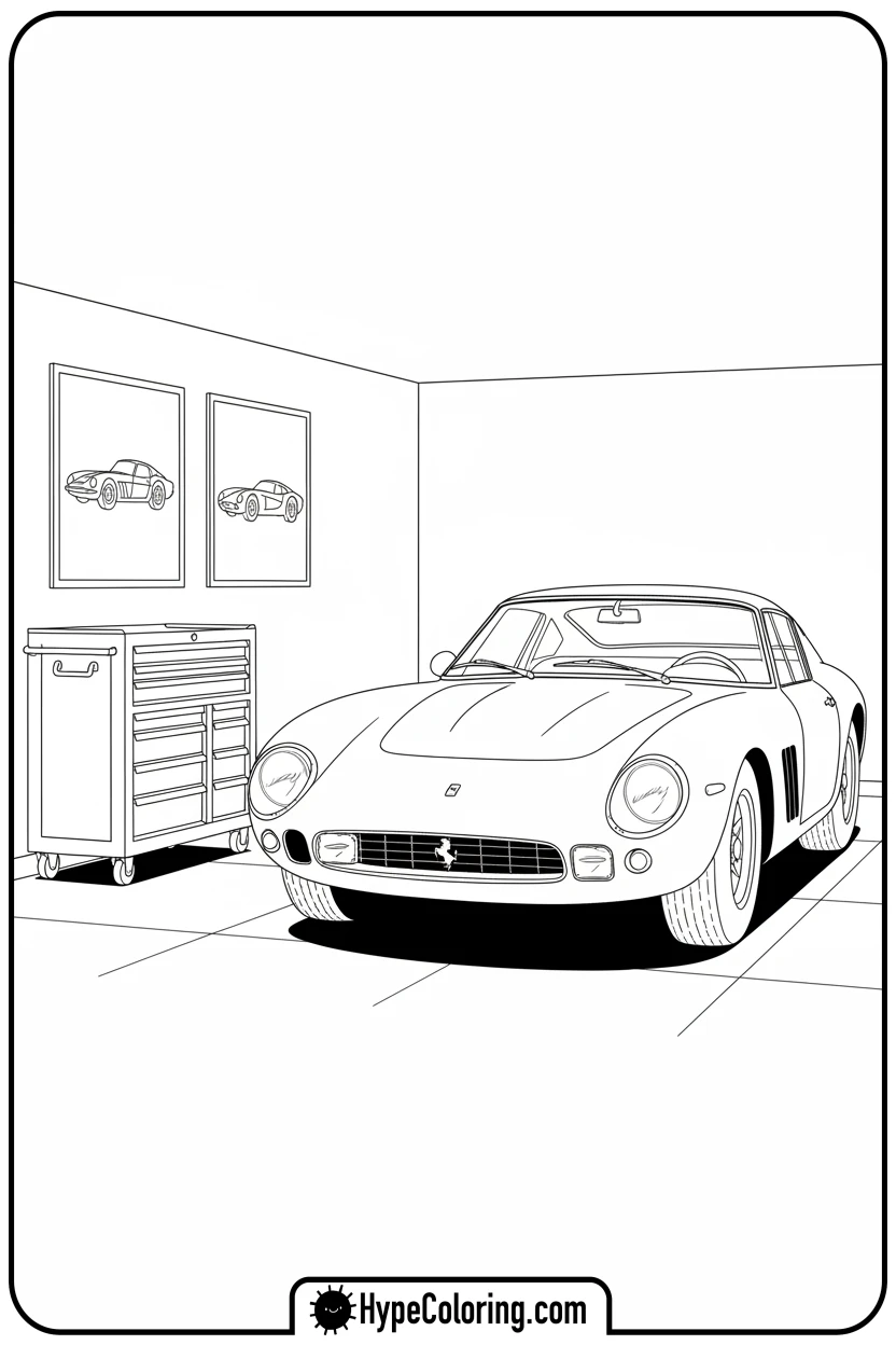 ferrari-in-garage - ferrari coloring pages