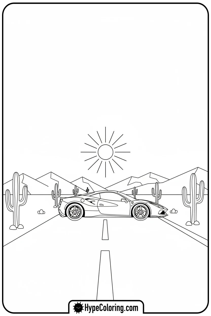 ferrari-on-desert-road - ferrari coloring pages