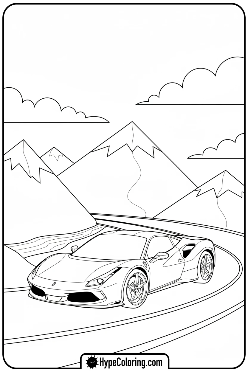 ferrari-on-mountain-road - ferrari coloring pages