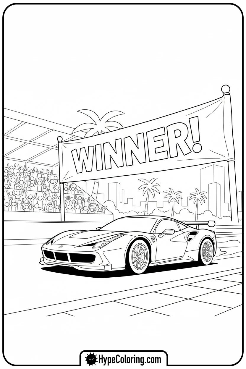 ferrari-crossing-finish-line - ferrari coloring pages