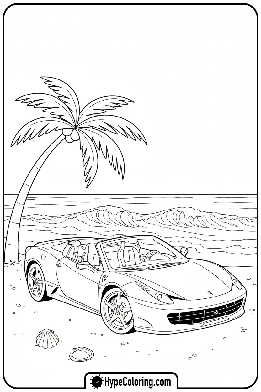 ferrari-on-beach - ferrari coloring pages