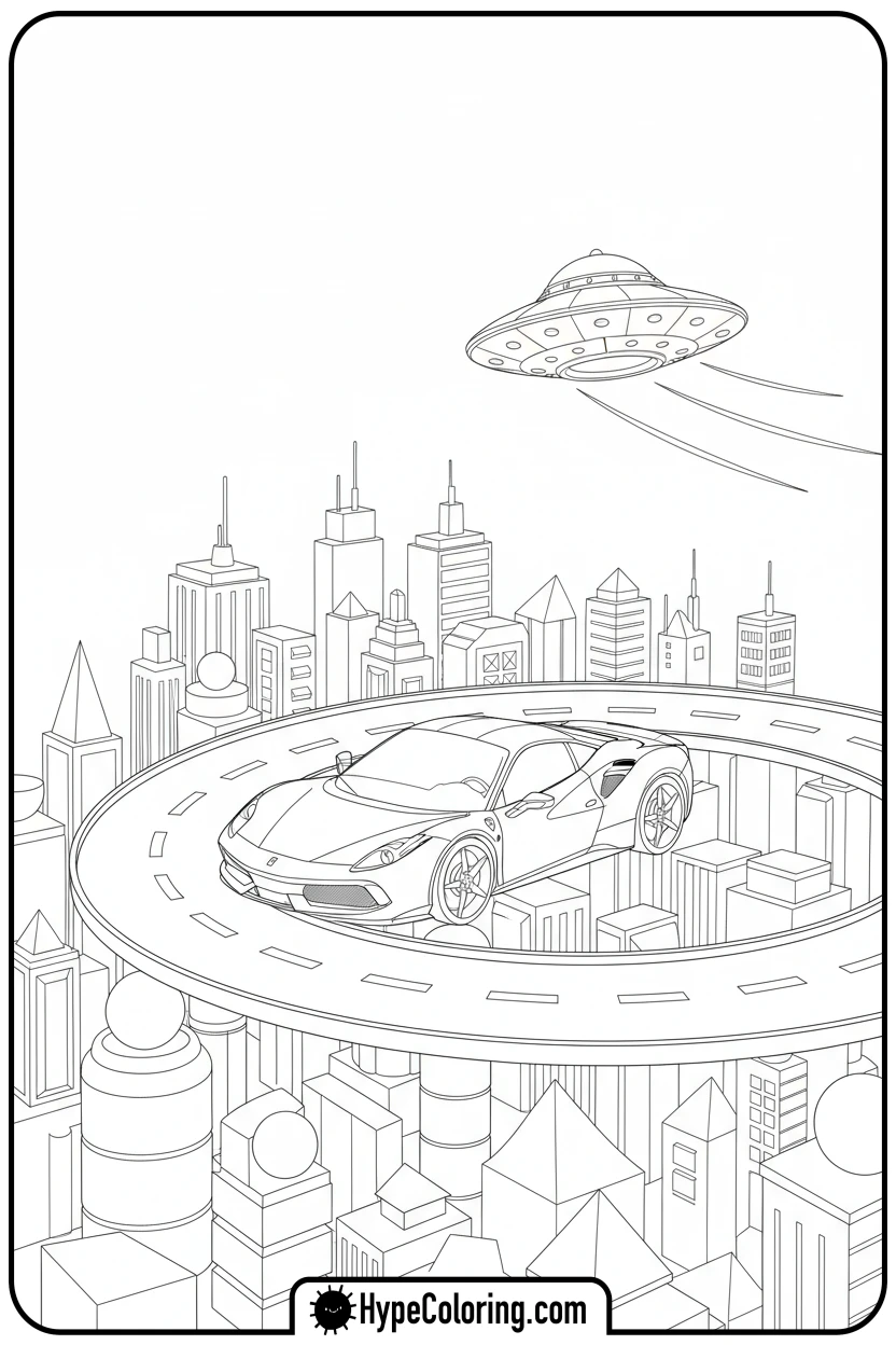 ferrari-on-futuristic-road - ferrari coloring pages
