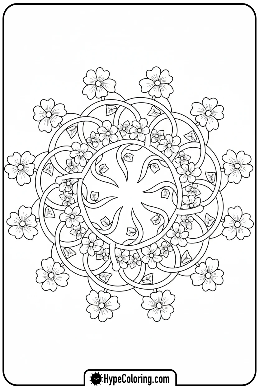 vine-flower-mandala-with-small-blooms - flower mandala coloring pages