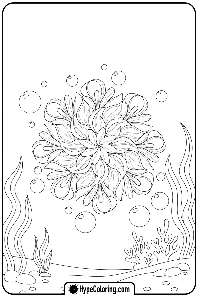 aquatic-flower-mandala-with-bubbles - flower mandala coloring pages