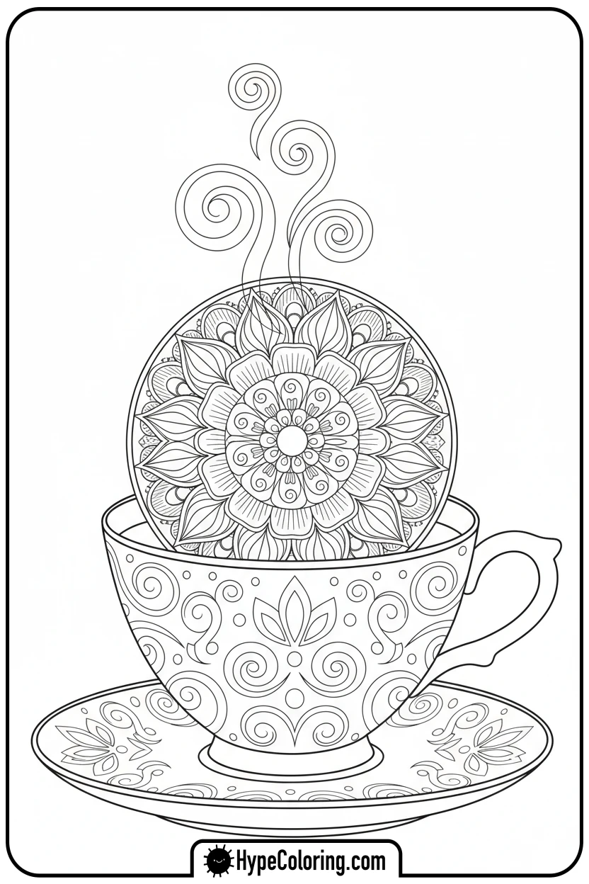 flower-mandala-in-a-teacup - flower mandala coloring pages