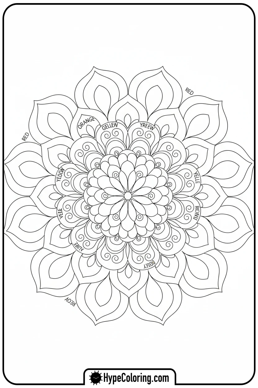 rainbow-layered-flower-mandala - flower mandala coloring pages