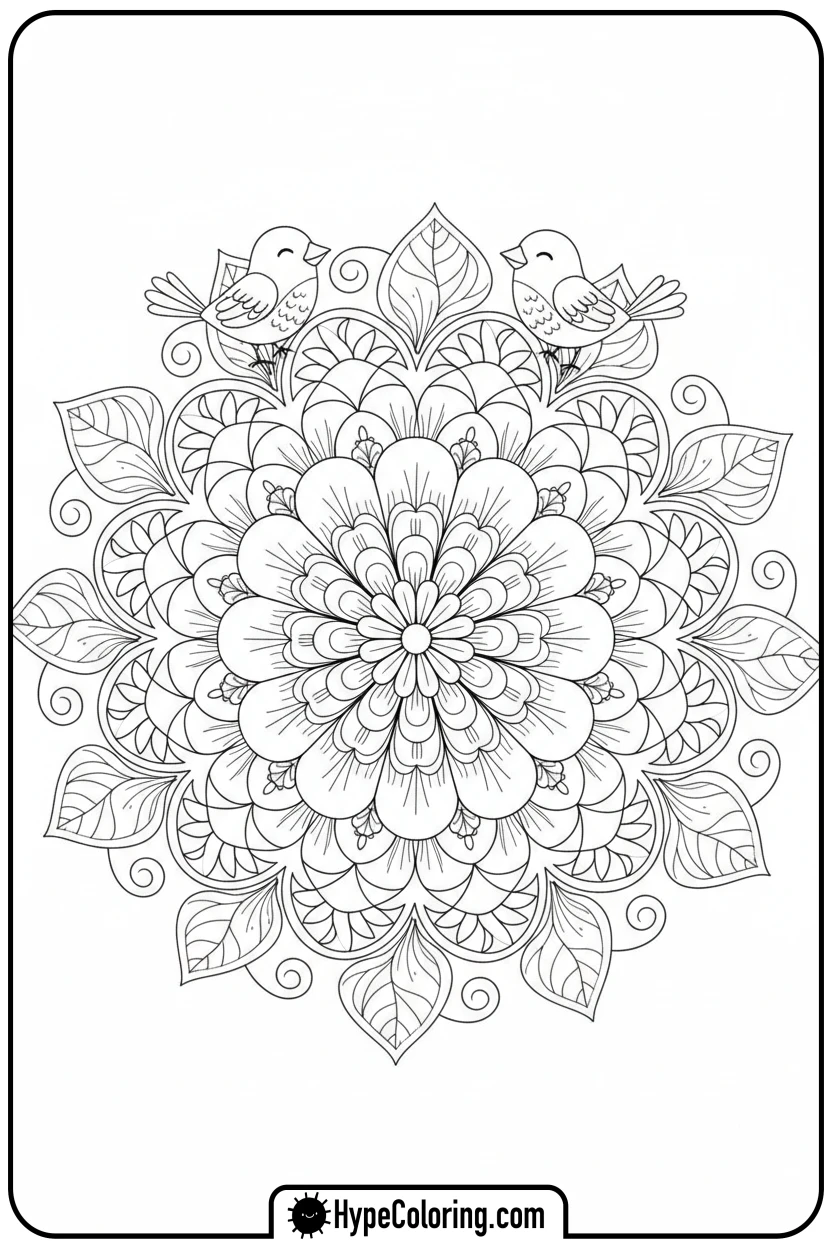 flower-mandala-with-birds - flower mandala coloring pages