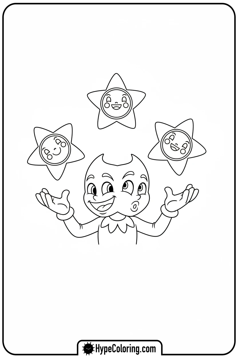 bittergiggle-juggling-stars - garten of banban coloring pages