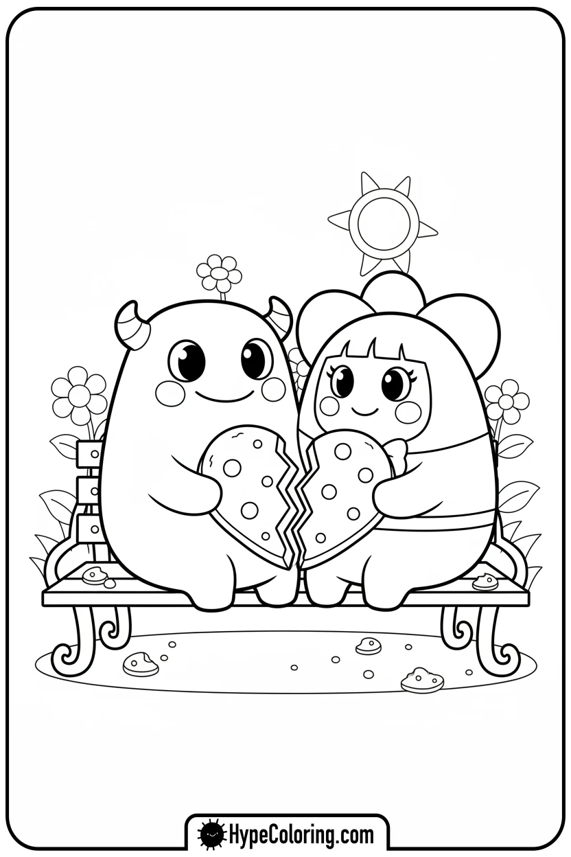 banban-and-banbaleena-sharing-cookie - garten of banban coloring pages