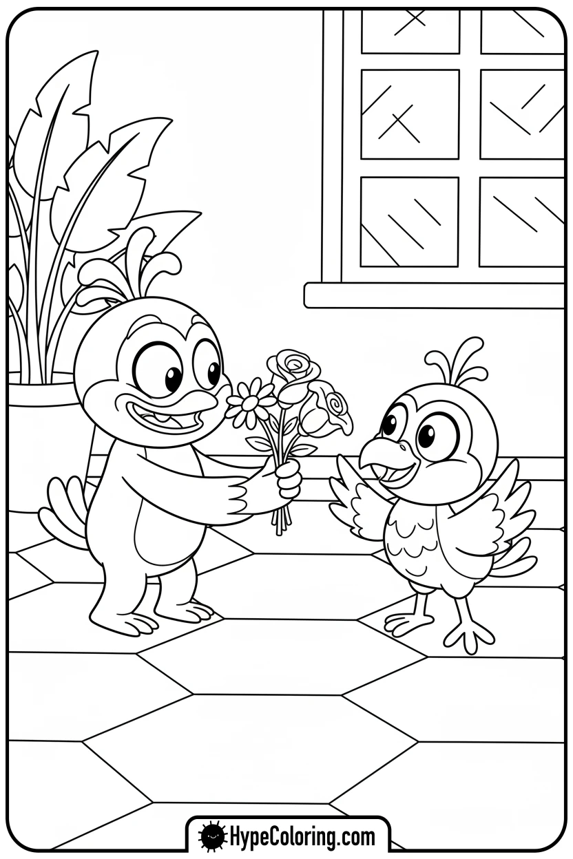 stinger-flynn-giving-flowers - garten of banban coloring pages