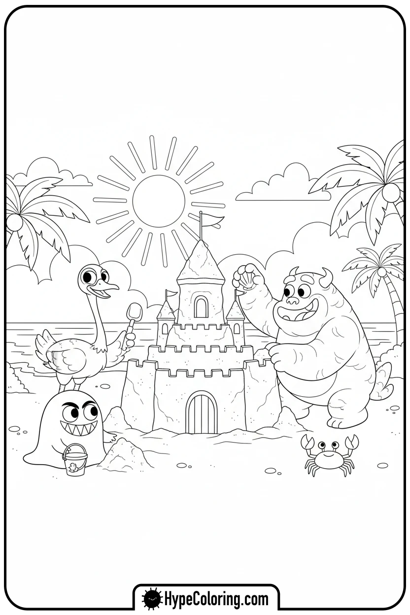 naughty-ones-building-sandcastle - garten of banban coloring pages