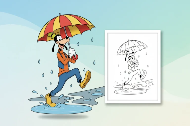 goofy-cheerfully-skipping-through-puddles - goofy coloring pages