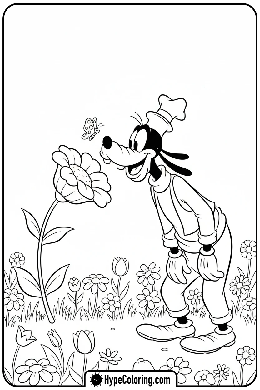 goofy-smelling-flower-with-butterfly - goofy coloring pages