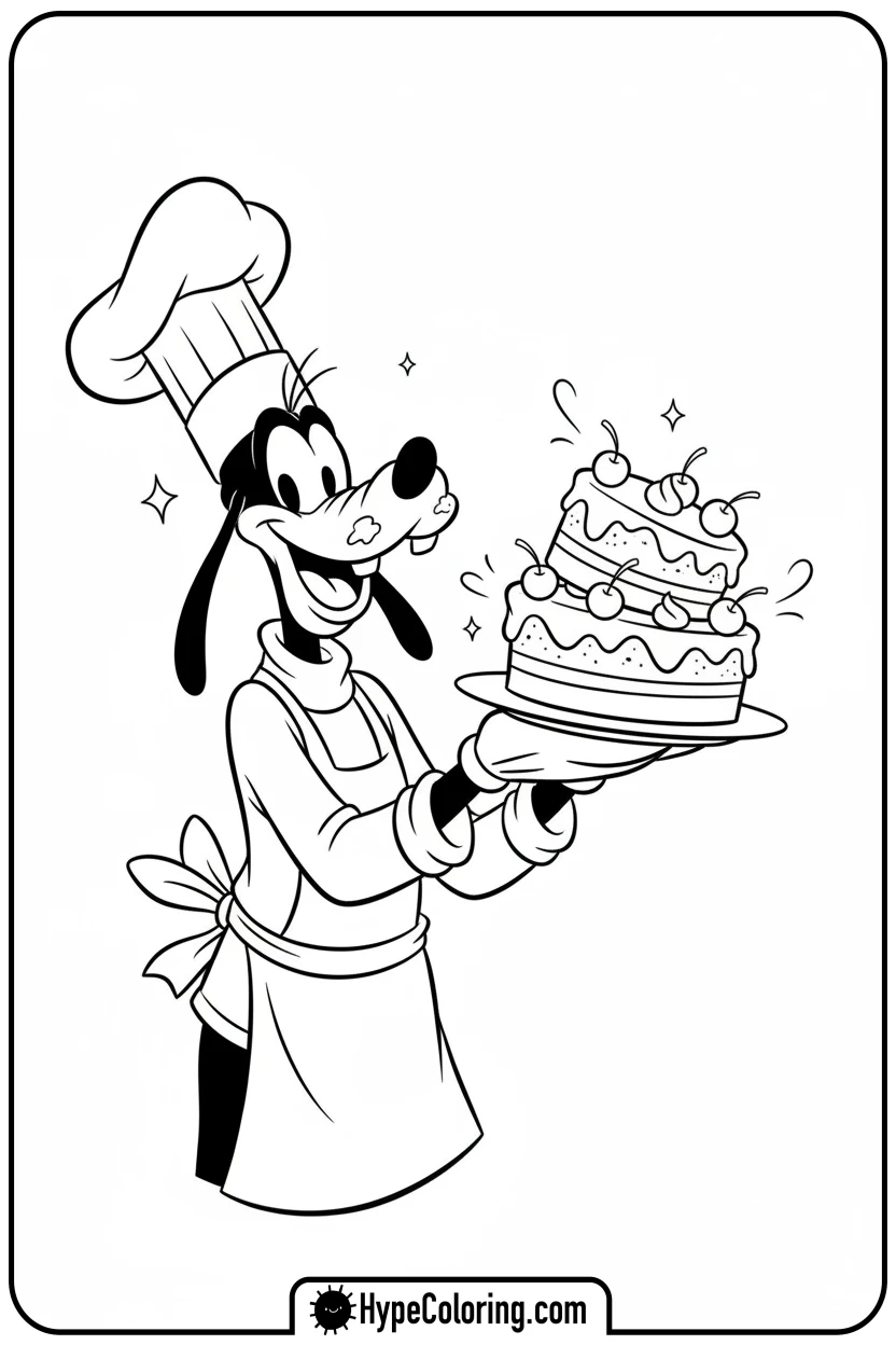 goofy-holding-baked-cake - goofy coloring pages