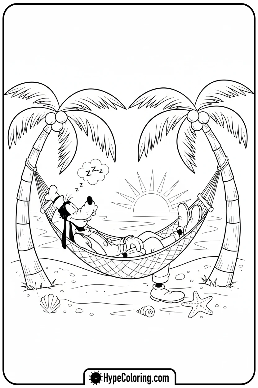 goofy-sleeping-in-a-hammock - goofy coloring pages