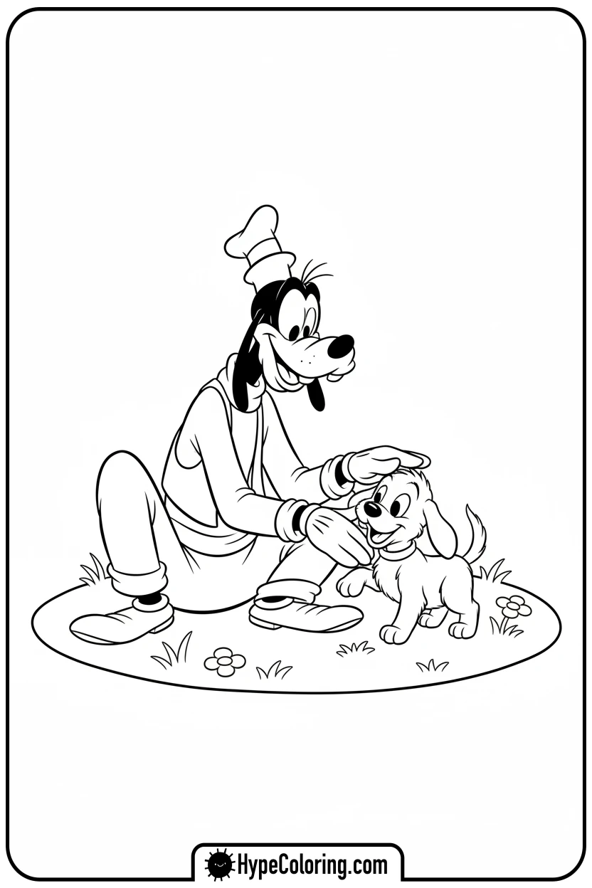 goofy-petting-a-puppy - goofy coloring pages