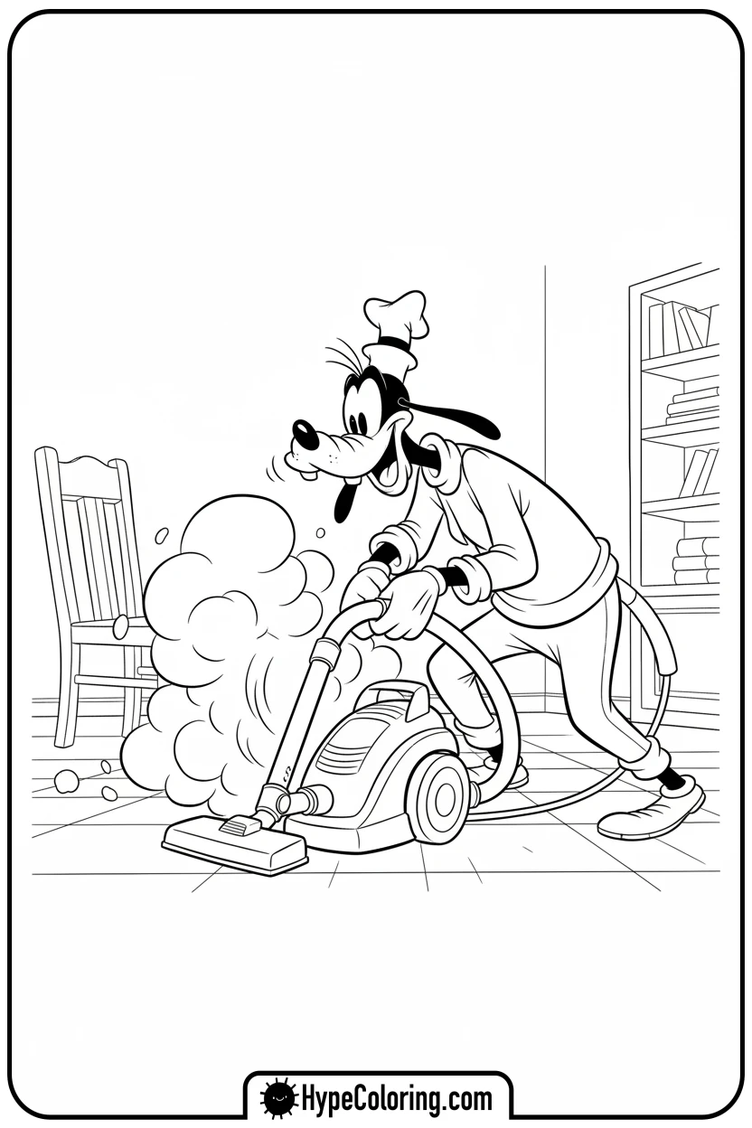 goofy-struggling-with-vacuum-cleaner - goofy coloring pages