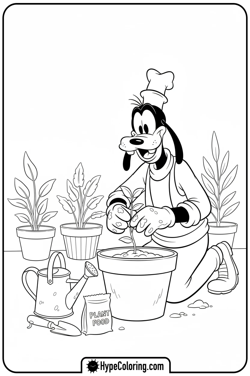 goofy-planting-a-seedling-in-pot - goofy coloring pages