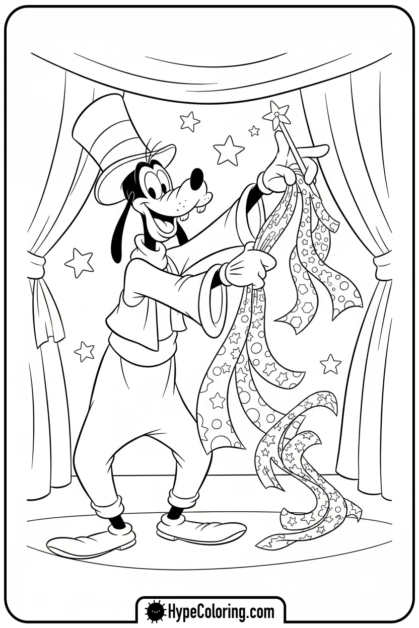 goofy-doing-magic-trick-with-handkerchiefs - goofy coloring pages
