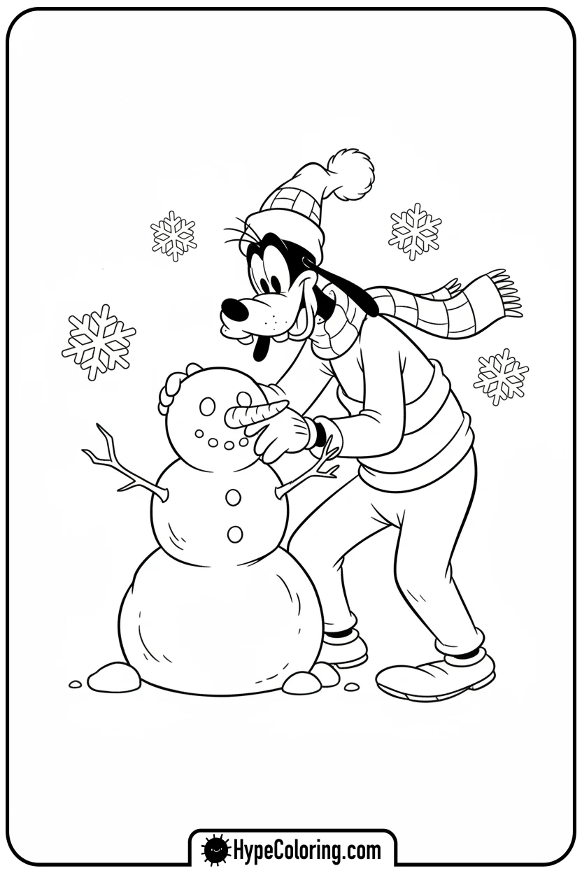 goofy-building-a-snowman - goofy coloring pages