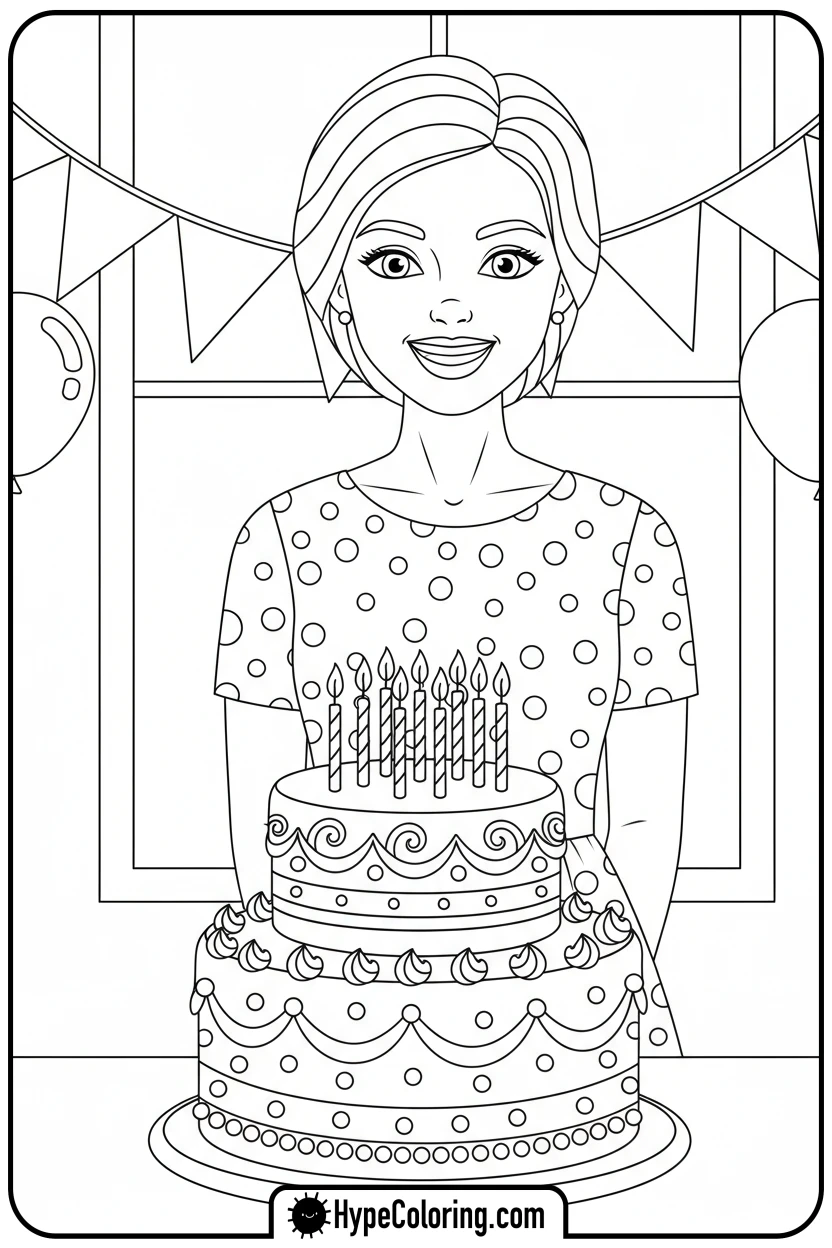 Click to download PDF mom-with-birthday-cake - happy birthday mom coloring page