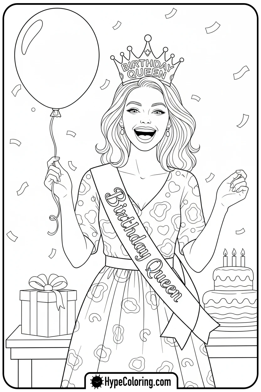 Click to download PDF mom-wearing-birthday-crown - happy birthday mom coloring page