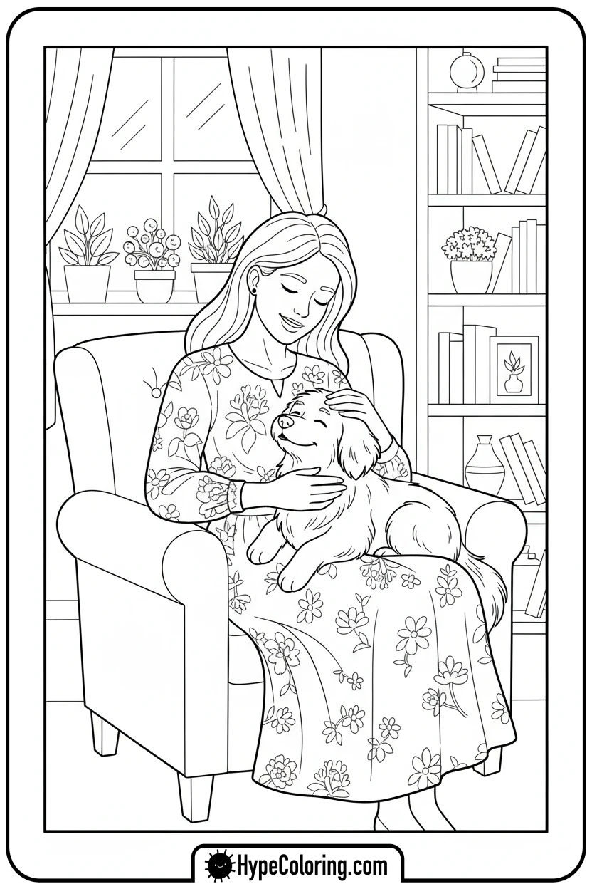 Click to download PDF mom-petting-a-pet - happy birthday mom coloring page