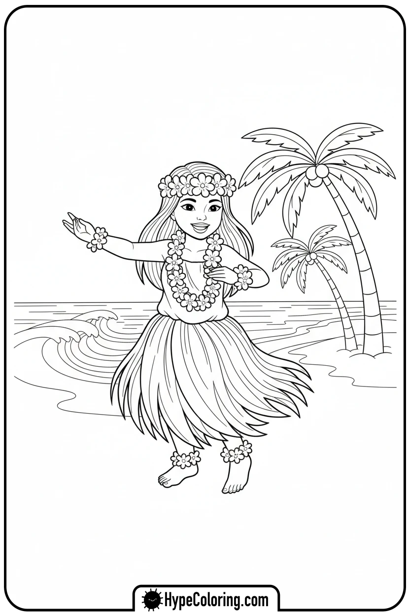 girl-doing-hula-dance - hawaiian coloring pages