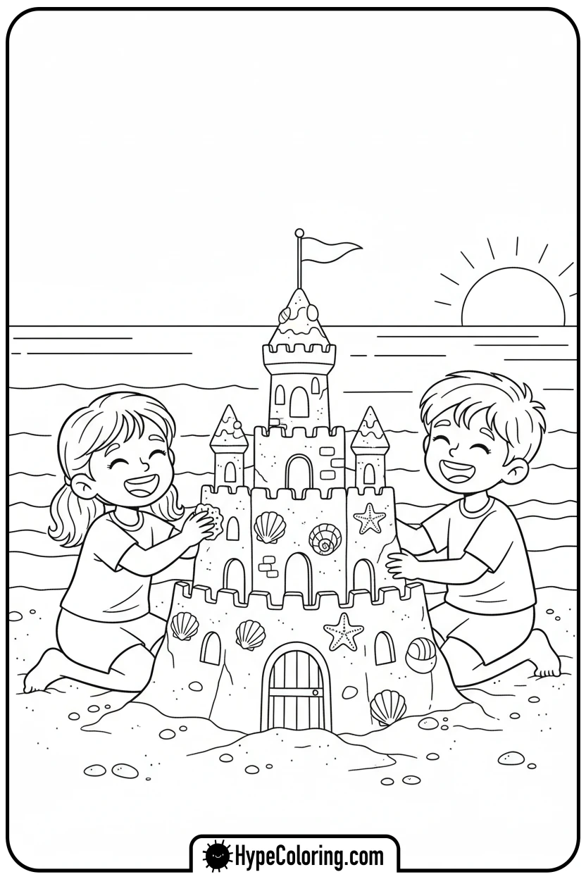 children-building-sandcastle - hawaiian coloring pages