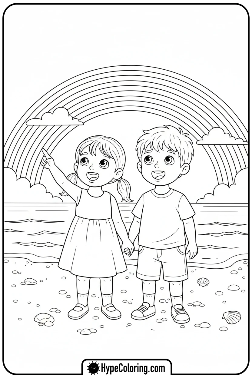 children-watching-rainbow - hawaiian coloring pages