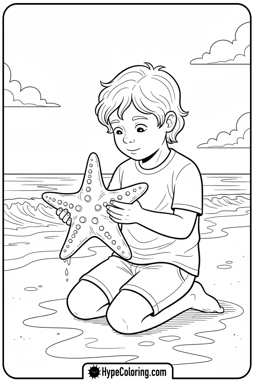 child-holding-starfish - hawaiian coloring pages