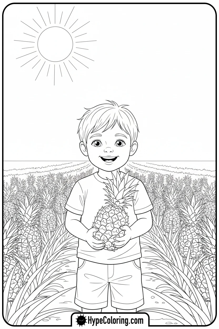 child-holding-pineapple - hawaiian coloring pages