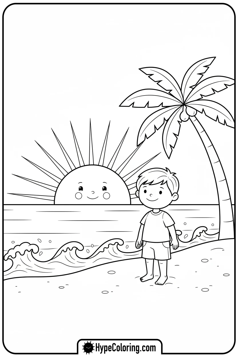 child-watching-sunset - hawaiian coloring pages