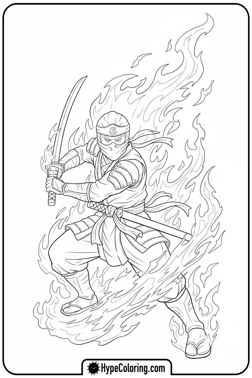 Click to download PDF kai-in-fire-spinjitzu - lego ninjago coloring pages
