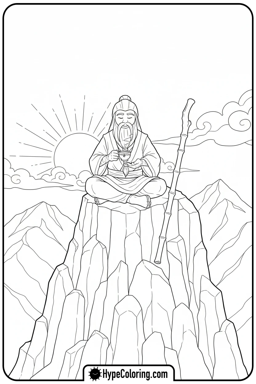 Click to download PDF master-wu-meditating-on-mountain - lego ninjago coloring pages