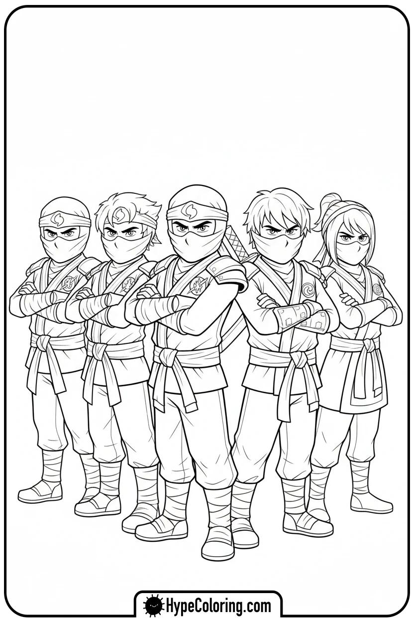 Click to download PDF six-ninja-team-lineup - lego ninjago coloring pages