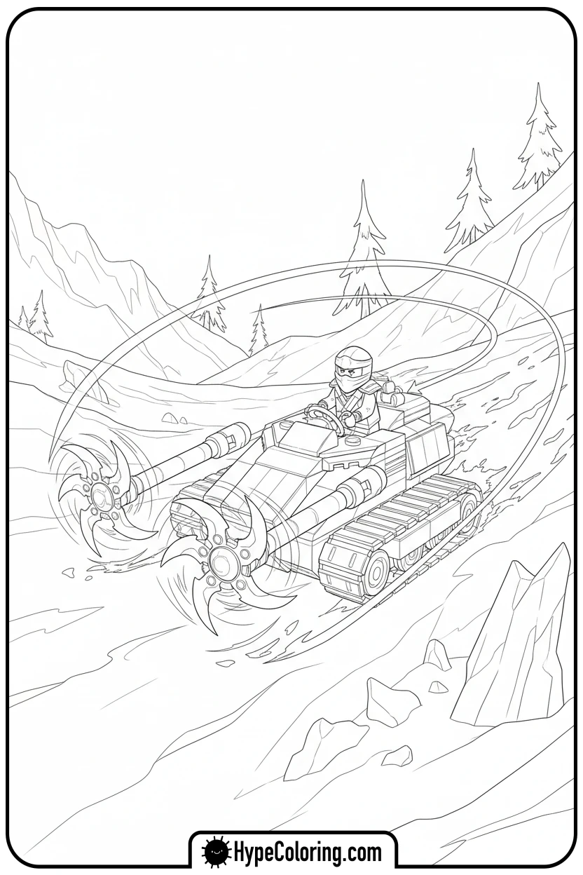 Click to download PDF zane-driving-ice-tank - lego ninjago coloring pages