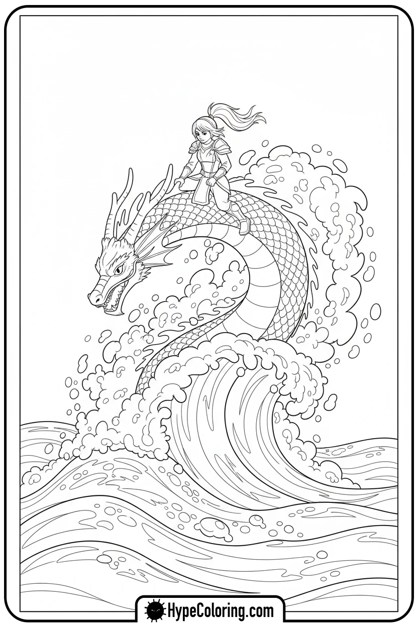Click to download PDF nya-riding-water-dragon - lego ninjago coloring pages