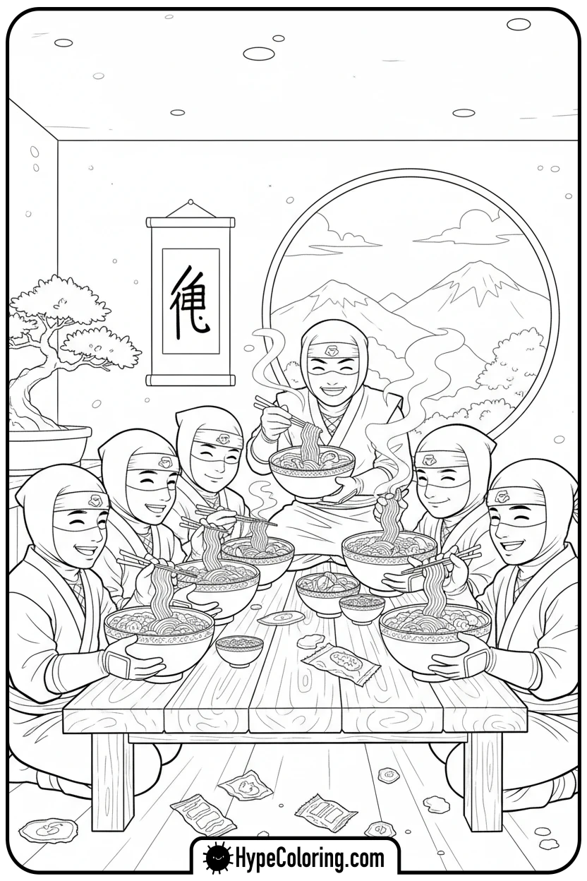 Click to download PDF ninja-eating-ramen-noodles - lego ninjago coloring pages