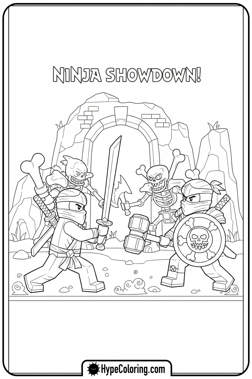 Click to download PDF ninja-fighting-skulkin-warriors - lego ninjago coloring pages