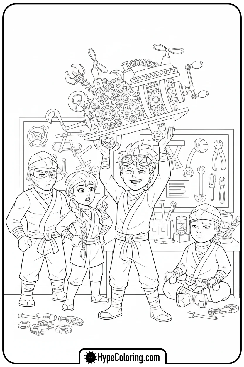 Click to download PDF jay-showing-new-invention - lego ninjago coloring pages