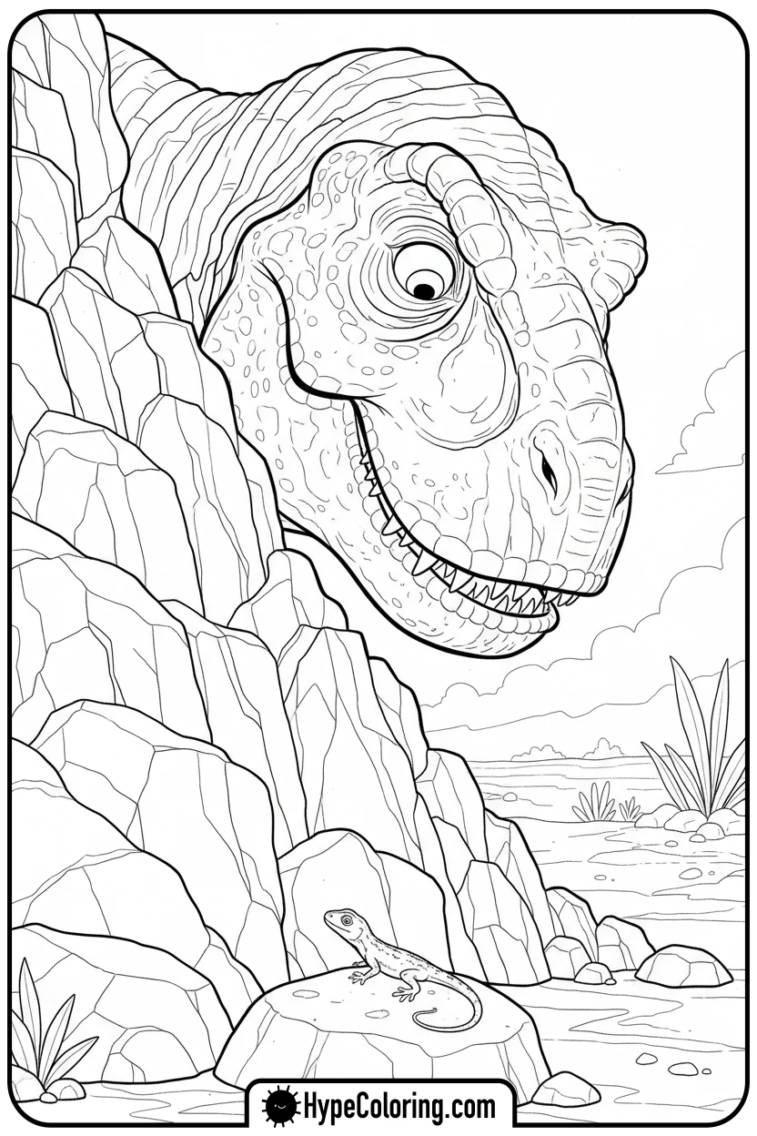 curious-t-rex-peeking - tyrannosaurus rex coloring page
